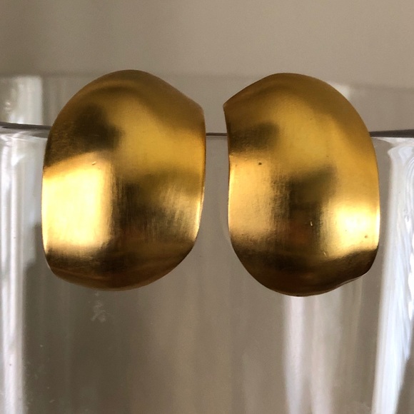 Brushed Goldtoned Wide Half-hoop Earrings - Picture 7 of 7